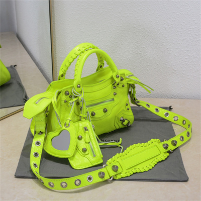 Women’s NEO Cagole XS Handbag In Arena Lambskin Fluorescent Green Color