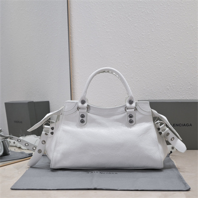 Women’s NEO Cagole City Small Handbag In Arena Lambskin White Color