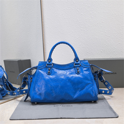 Women’s NEO Cagole City Small Handbag In Arena Lambskin Electric Blue Color