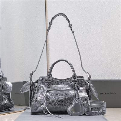 Women’s NEO Cagole City Small Handbag In Metallized Arena Lambskin Aged Silver Color