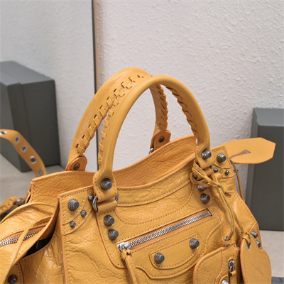 Women’s NEO Cagole City Small Handbag In Arena Lambskin Yellow Color