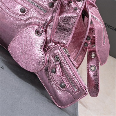 Women’s NEO Cagole City Small Handbag In Metallized Arena Lambskin Pink Color