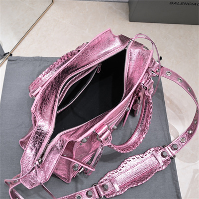 Women’s NEO Cagole City Small Handbag In Metallized Arena Lambskin Pink Color
