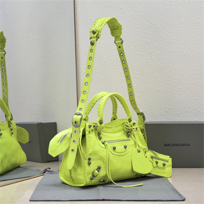 Women’s NEO Cagole City Small Handbag In Arena Lambskin Fluorescent Green Color