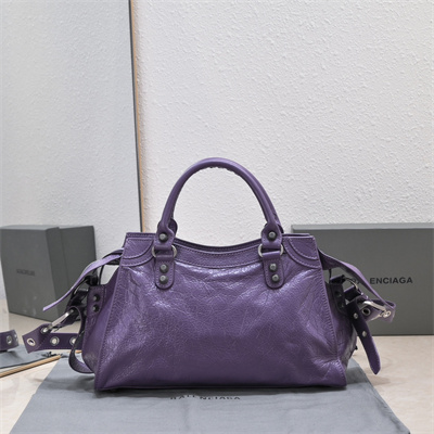 Women’s NEO Cagole City Small Handbag In Arena Lambskin Violet Color