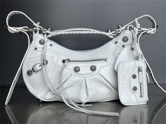 Women’s Le Cagole Small Shoulder Bag In Arena Lambskin White Color
