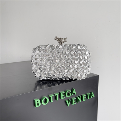 BV Knot Clutch In Metallic Lambskin Leather Silver Color