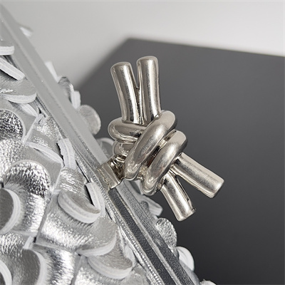 BV Knot Clutch In Metallic Lambskin Leather Silver Color