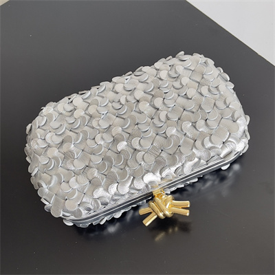 BV Knot Clutch In Metallic Lambskin Leather Silver-Gold Color