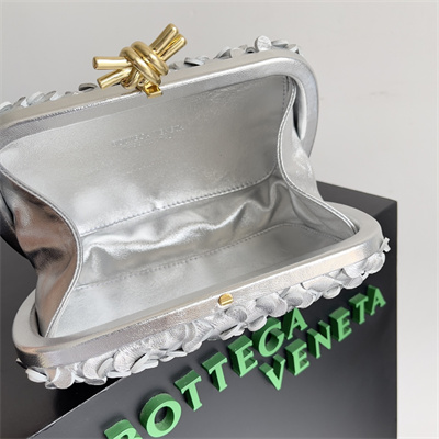 BV Knot Clutch In Metallic Lambskin Leather Silver-Gold Color