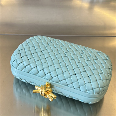 BV Knot Clutch In Lambskin Leather Blue Color