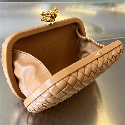 BV Knot Clutch In Lambskin Leather Brown Color