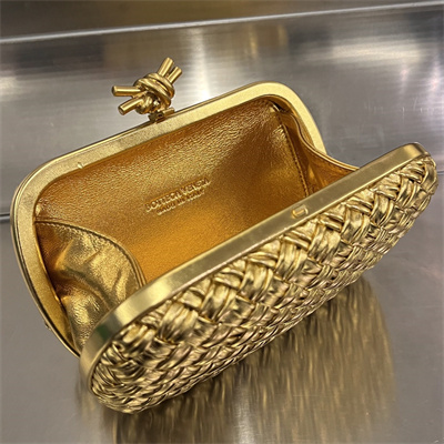 BV Knot Clutch In Calfskin Leather Wrinkled Gold Color