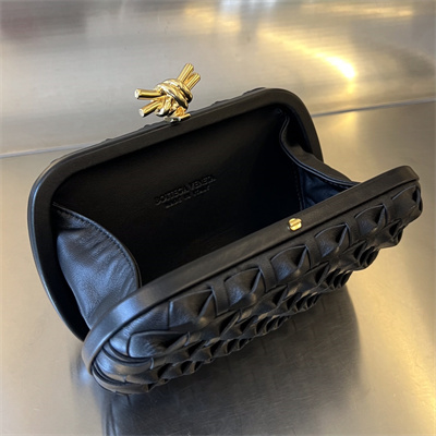 BV Knot Clutch In Calfskin Leather Black Color