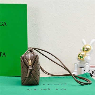 BV Mini Loop Camera Bag In Lambskin Leather Taupe Grey Color