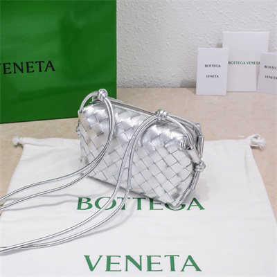 BV Mini Loop Camera Bag In Lambskin Leather Silver Color