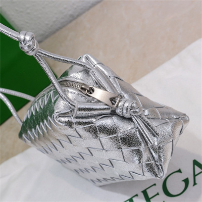 BV Mini Loop Camera Bag In Lambskin Leather Silver Color