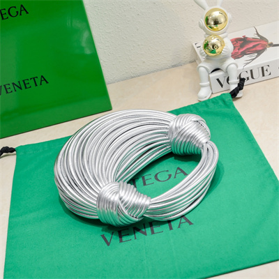 BV Mini Tubular Double Knot Bag In Lambskin Leather Silver Color