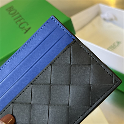 BV Card holder In Calfskin Leather Black/Cobalt Blue