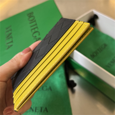 BV Card holder In Calfskin Leather Space/Pollen Yellow