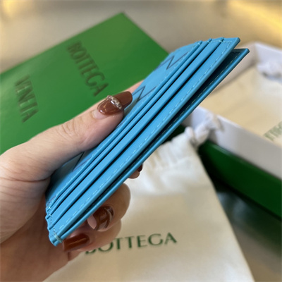 BV Card holder In Calfskin Leather Pool Blue