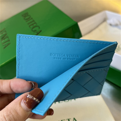 BV Card holder In Calfskin Leather Pool Blue