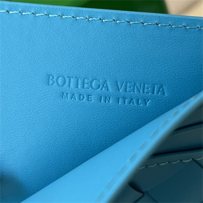 BV Card holder In Calfskin Leather Pool Blue