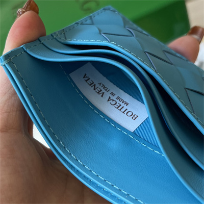 BV Card holder In Calfskin Leather Pool Blue