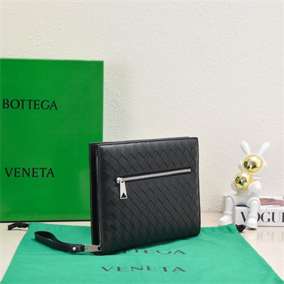 BV Small Intercciato Document Case With Wristlet In Lambskin Leather Black Color 80-9