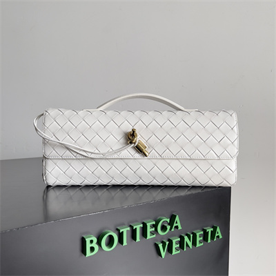 BV Long Clutch Andiamo With Handle In Lambskin Leather White Color