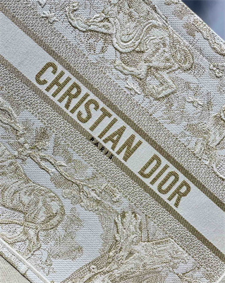 CD Large Book Tote Toile de Jouy Embroidery White and Gold Tone