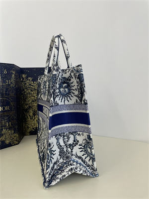 CD Large Book Tote White and Navy Toile de Jouy Solei Embroidery