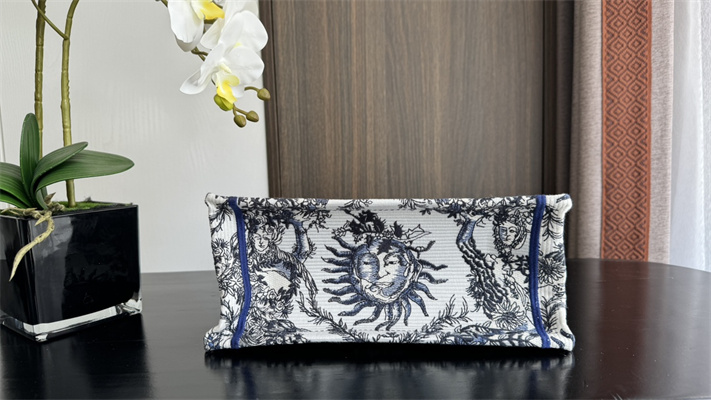 CD Small Book Tote White and Navy Toile de Jouy Solei Embroidery
