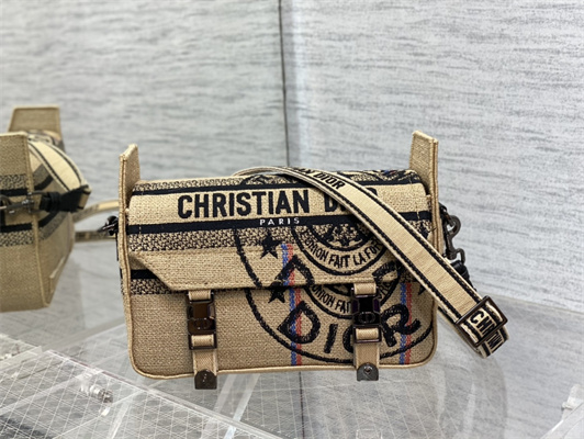 CD Small Camp Bag Jute Canvas Embroidered With Di.or Union Motif