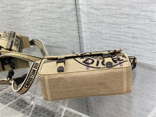 CD Small Camp Bag Jute Canvas Embroidered With Di.or Union Motif