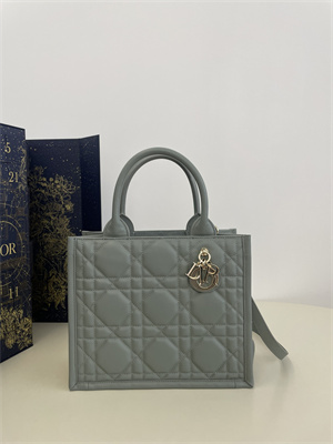 CD Small Book Tote With Strap Macrocannage Calfskin Stone Grey