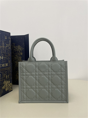 CD Small Book Tote With Strap Macrocannage Calfskin Stone Grey