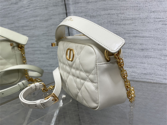 CD Small Caro Top Handle Camera Bag Macrocannage Calfskin Gold Tone Metal White