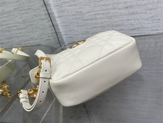 CD Small Caro Top Handle Camera Bag Macrocannage Calfskin Gold Tone Metal White