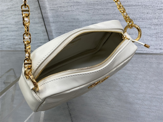 CD Small Caro Top Handle Camera Bag Macrocannage Calfskin Gold Tone Metal White