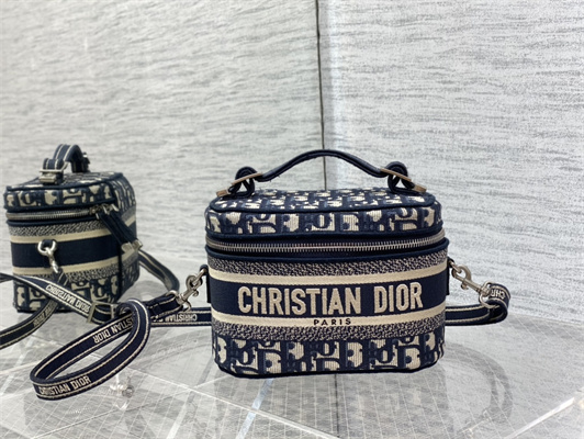 CD Small TRAVEL VANITY CASE Dior Oblique Jacquard Blue