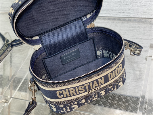 CD Small TRAVEL VANITY CASE Dior Oblique Jacquard Blue