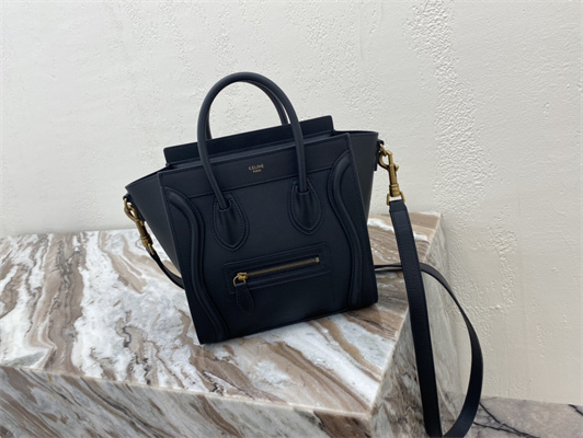 Celine Nano Luggage Bag In Black Smooth Calfskin Gold Tone Metal