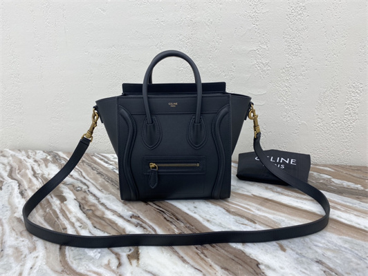 Celine Nano Luggage Bag In Black Smooth Calfskin Gold Tone Metal
