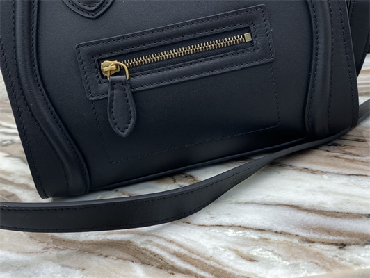 Celine Nano Luggage Bag In Black Smooth Calfskin Gold Tone Metal