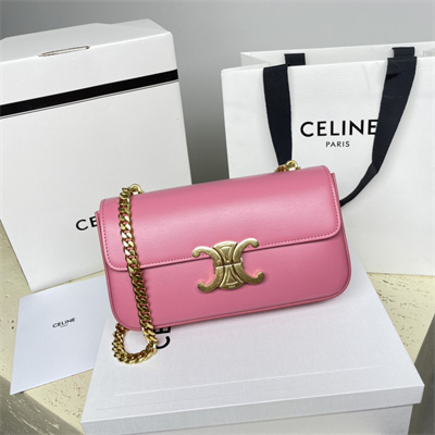 Celine Chain Shoulder Bag Cuir Triomphe In Shiny Calfskin Pink
