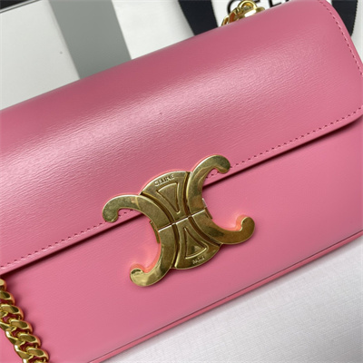 Celine Chain Shoulder Bag Cuir Triomphe In Shiny Calfskin Pink