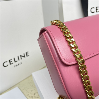 Celine Chain Shoulder Bag Cuir Triomphe In Shiny Calfskin Pink