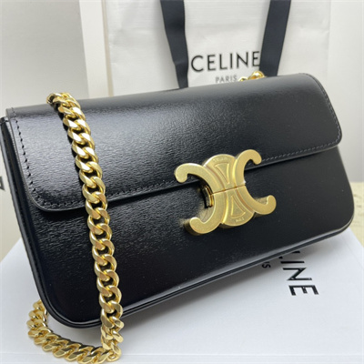 Celine Chain Shoulder Bag Cuir Triomphe In Shiny Calfskin Black