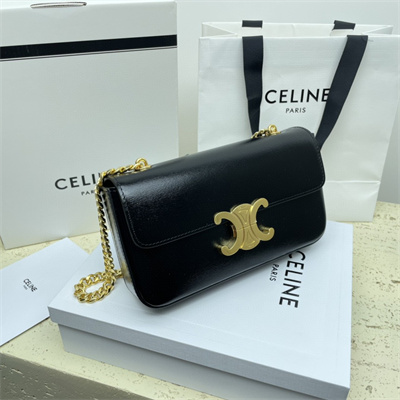 Celine Chain Shoulder Bag Cuir Triomphe In Shiny Calfskin Black